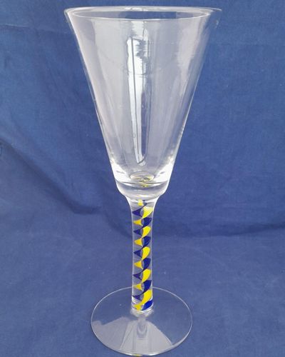 Four Vintage Mike Hunter Twists Studio Wine Glasses Blue & Yellow Colour Twist Stems Signed - Made in the Georgian style in Selkirk in Scotland 2010