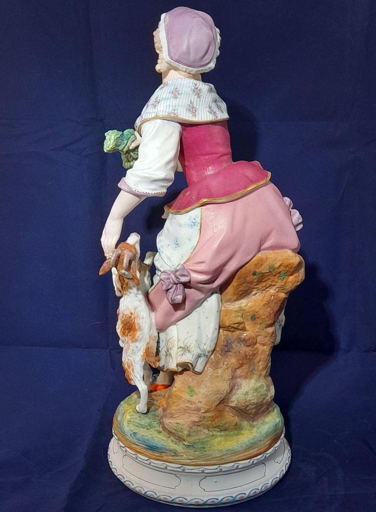French Old Paris porcelain figurine young woman with a goat antique circa 1890 - 38 cm high - 2.067 Kg Probably Chantilly