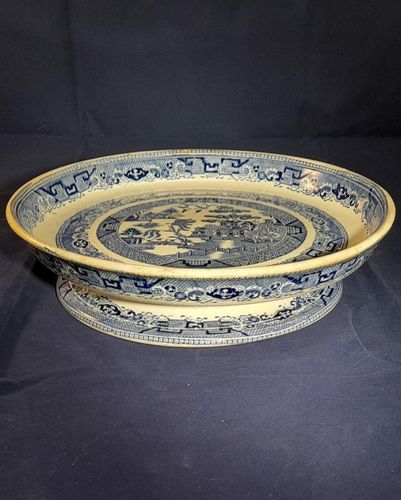 Antique Stone Ware Blue & White Transfer Printed Stilton Stand Willow Pattern circa 1850 27.3 cm diameter
