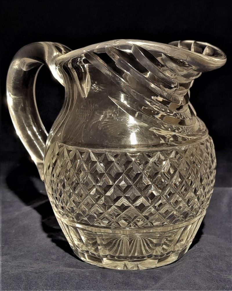 Antique Regency Lead Crystal Cut Glass Water Jug Anglo-Irish circa 1820 - relief diamond body & swag cut lip - 1 pint capacity 14.5 cm high 1 kg
