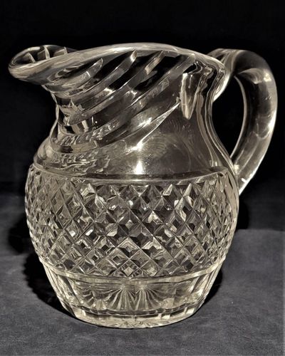 Antique Regency Lead Crystal Cut Glass Water Jug Anglo-Irish circa 1820 - relief diamond body & swag cut lip - 1 pint capacity 14.5 cm high 1 kg