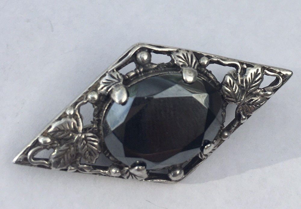 Arts and Crafts Style Silver and Haematite Brooch Possibly Bernard Instone