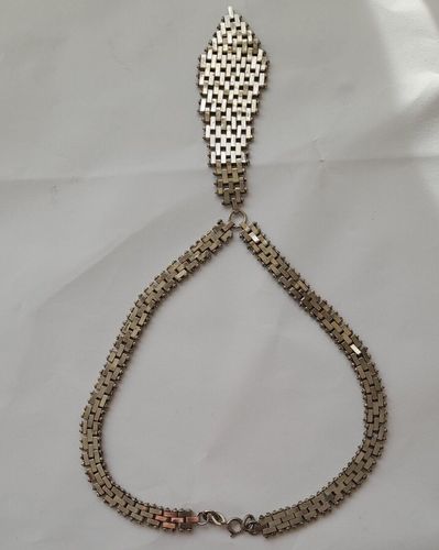 Art Deco Jakob Bengel Brickwork or Mauerwerk Articulated Long Necklace Red Black Enamels 1920