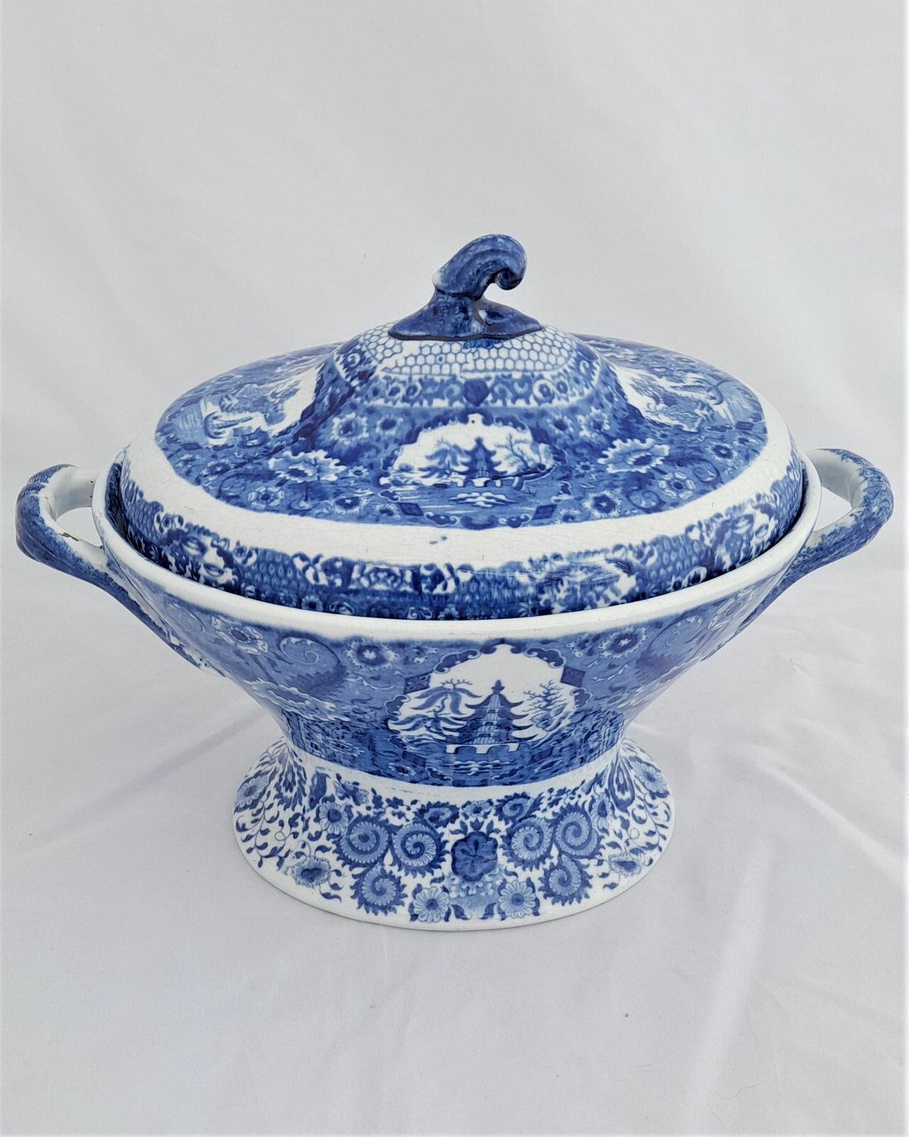 Herculaneum Pottery Blue & White Pearlware Warming Tureen Net Pattern ...