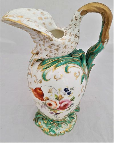 Antique Regency Daniel & Son Porcelain Swan lipped Vase Ewer or Jug Hand Painted Botanicals circa 1825. Made by Henry & Richard Daniel Shelton Staffordshire. 242mm high weighs 516 grammes unpacked.