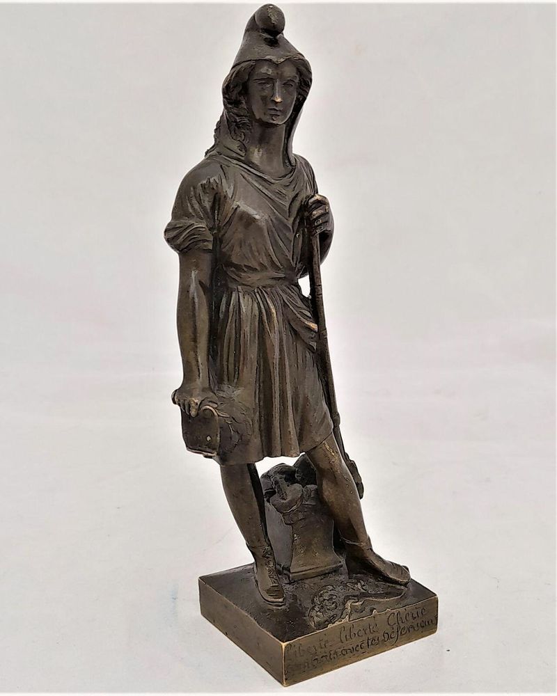 French Patinated Bronze Figure Allegory of Republican Freedom - Liberty Marianne By Pierre Jean David Of Angers - Antique circa 1850 15 cm high
