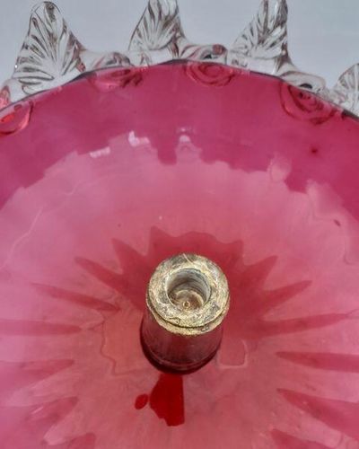 Antique Large Ruby Glass Table Centrepiece or Epergne Stand & Ruby Glass Trumpet circa 1880 - Applied crimped leaf & embossed daisy decoration 42cm High 2.4 kg