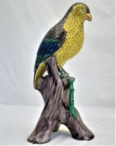 Japanese Arita Porcelain Parrot Okimono Figurine decorated in Ko Kutani Style Meiji antique circa 1870 -  29 cm high 939 grammes