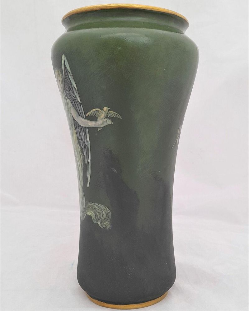 Antique Derby Porcelain Vase Hand Painted Angel of Peace - W Lambert - Old Crown Derby China Works in King Street Derby made in the William Larcombe period after Sampson Hancock Antique circa 1915 20cm high