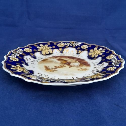Top left edge view - Ridgway Regency Porcelain loop sprigged dessert plate - Pattern 941 Topographical scene c 1810