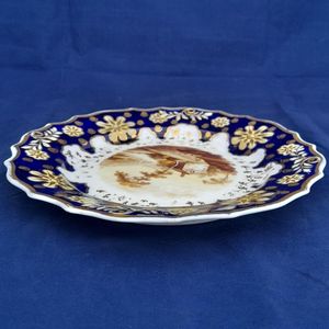 Top left edge view - Ridgway Regency Porcelain loop sprigged dessert plate - Pattern 941 Topographical scene c 1810