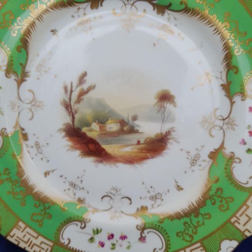 Close up centere  - Antique Alcock  Porcelain dessert plate - Pattern 2/2253 Topographical scene circa 1830