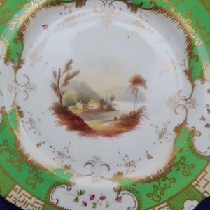 Close up centere  - Antique Alcock  Porcelain dessert plate - Pattern 2/2253 Topographical scene circa 1830