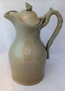 Buff Drabware Stoneware Wine Ewer and Lid Jug Pitcher Antique Victorian C 1850
