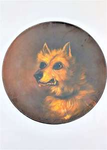 Papier Mache Plate Hand Painted Dog Chihuahua Antique Victorian c 1880