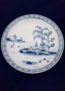 Worcester Porcelain Dr Wall Period Cannonball Pattn Blue and White Saucer c 1760