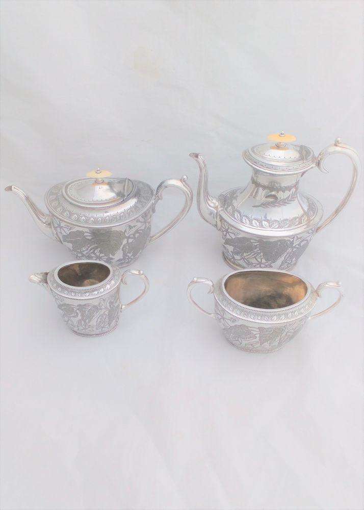 Victorian Aesthetic Movement Silver Plated Tea Service 4 Piece Richardson c 1870