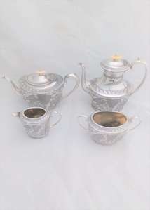 Victorian Aesthetic Movement Silver Plated Tea Service 4 Piece Richardson c 1870