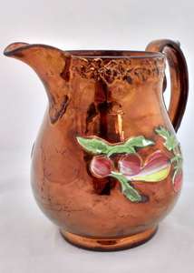 Strawberry Sprigged Copper Lustre Jug with Low Relief Grapes Border c 1830