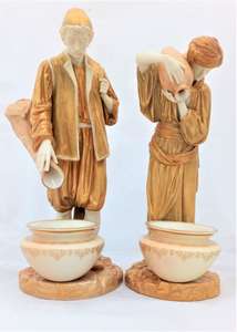 Royal Worcester Porcelain Pair Figurines Eastern Water Carriers 594 Antique 1917