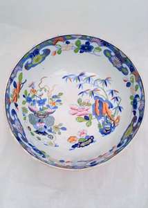 Masons Patent Ironstone Punch Bowl Bamboo and Basket Pattern c 1813 13" Diameter