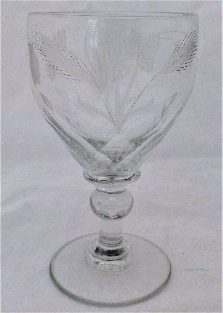Antique Georgian Petal Cut Wide Ogee Bowled Ale Glass Engraved Hops and Barley Decoration circa 1820