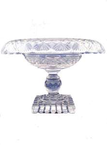 Antique Turn Over Rim Fan Cut Glass Comport or  Fruit Bowl on a  Square Base Anglo Irish George IV circa 1825