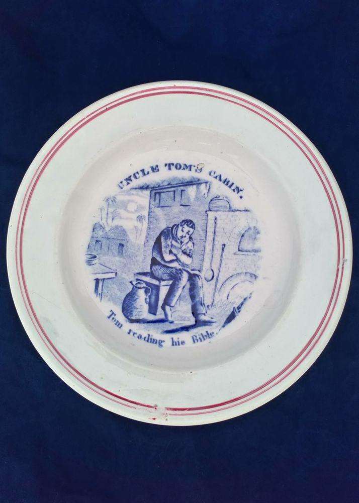Antique Transfer Printed Plate Anti Slavery Uncle Tom's Cabin by Harriet Beecher Stowe Image by George Cruikshank Tom Reading His Bible circa 1855