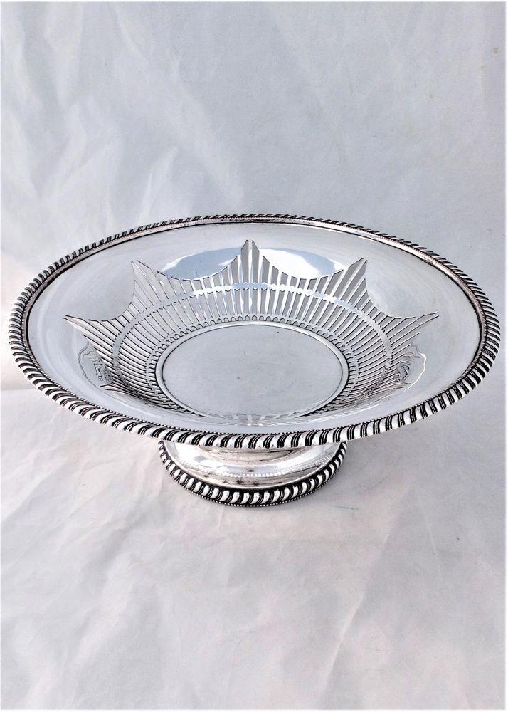 Antique Late Victorian Heavy Gauge Quality Pierced Silver Plated Fruit Bowl Eight Pointed Star Pattern Openwork Gadrooned Foot and  Rim circa 1900
