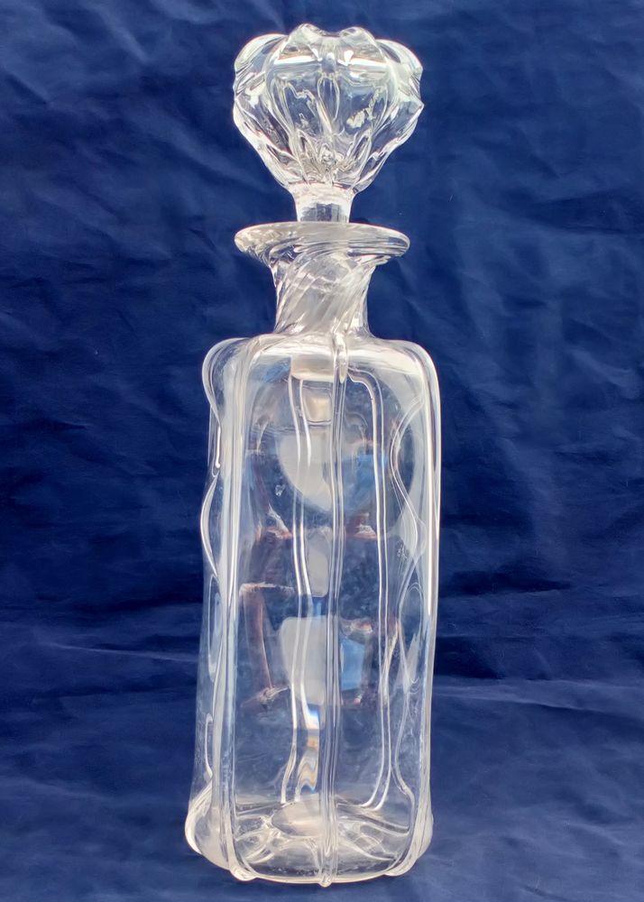 Arts and Crafts Clear Glass Decanter dimpled ribbed and wrythen body probably by James Powell and sons of Whitefriars in London Antique circa 1900