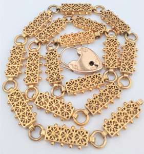 Antique Victorian 15ct Gold Locket Book Chain Necklace Padlock Etruscan Revival