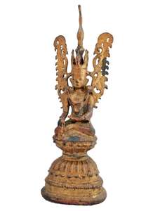 Antique 18th century Burmese Bronze Jambhupati Crowned Buddha Bhumisparsa Mudra figurine