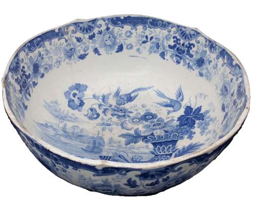 Antique Pearlware Punch Bowl Transfer Printed Oriental Shells Cornucopia Pattern circa 1825