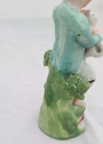 Antique Pair of Enamelled Pearlware Sherratt Style Bocage Figurines of Shepherd with Dog and Shepherdess with lamb circa 1820