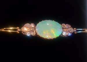 Art Deco 14ct Gold 10 carat Fiery Opal Diamond Set Shoulders Bracelet c 1930s