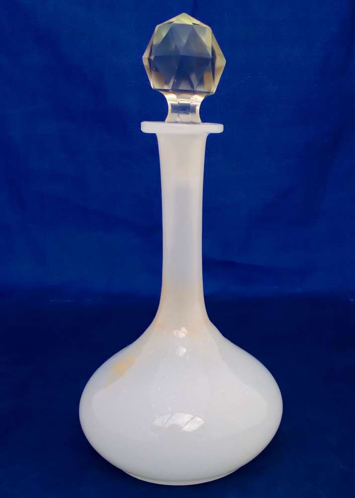 Antique opaline glass scent bottle opaque glass clear faceted ball stopper Stourbridge circa 1870