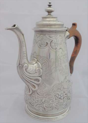 George II Sterling silver coffee pot by Paul Crespin Hallmarked London 1750 converted from a Chocolate pot.