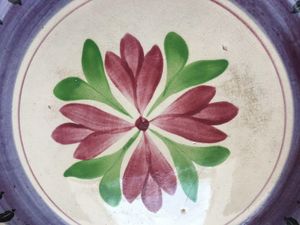 Antique Large Spongeware or Spatterware Low Bowl 14.5 inches in diameter 19th Century Possibly Scottish