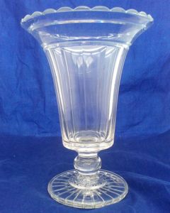 Antique Victorian large glass celery Vase with a scallop cut everted rimed rim, a panel cut bucket shaped bowl on a ball knopped stem and plain star cut foot, circa 1860.
