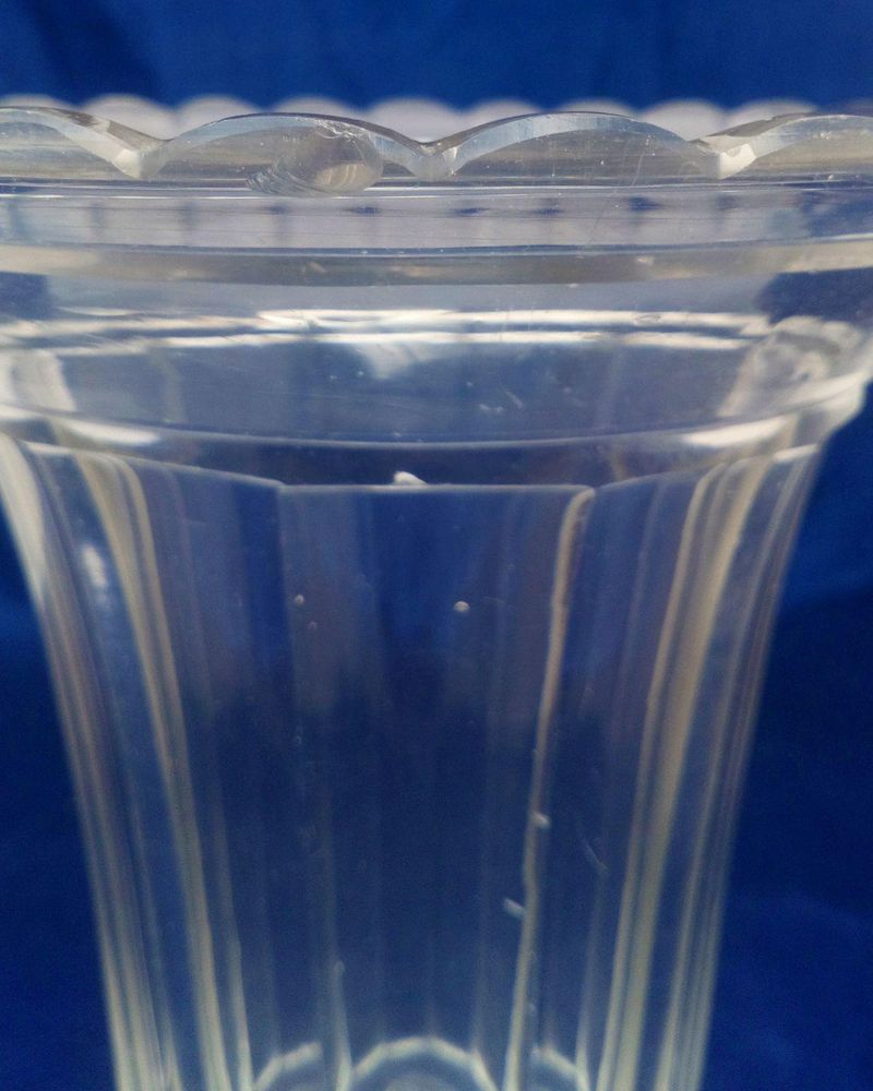 Antique Victorian large glass celery Vase with a scallop cut everted rimed rim, a panel cut bucket shaped bowl on a ball knopped stem and plain star cut foot, circa 1860.