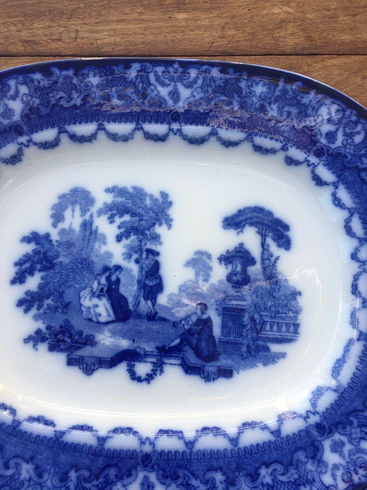 Antique Royal Doulton Flow Blue Small Meat Platter Watteau French Scene 1914