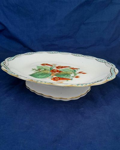 Antique 1840s Victorian Dessert Service Comport Compote Cake stand Probably Minton Argyle Pattern Hand Painted Campanula Flowers