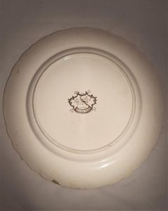 Antique John Ridgway Yellow & Brown Dinner Plate Villa Pattern Stone Ware circa 1830s - Bi colour transfer ware printed Italianate landscape 26.7 cm diameter