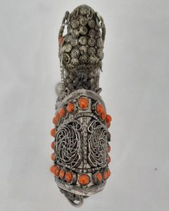 Vintage Sterling silver & coral dromedary camel ornament with mahawi possibly North Arabian - stamped 925 - 7 cm high 8 cm long weight 90 grammes
