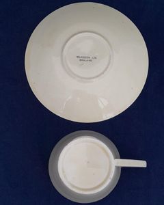Art Deco Wilkinson Clarice Cliff Striped Open Conical Handle Cup & Saucer 1930s