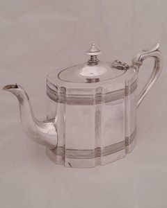 James Dixon and Sons silver plated Commode shaped tea pot engine engraved design - antique George V circa 1921 2 pint capacity