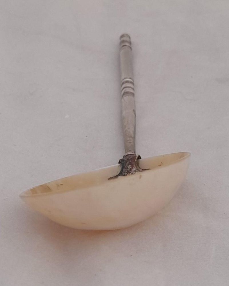 Palais Royal Mother of Pearl spoon and silver plated brass handle Antique French Grand Tour 1880
