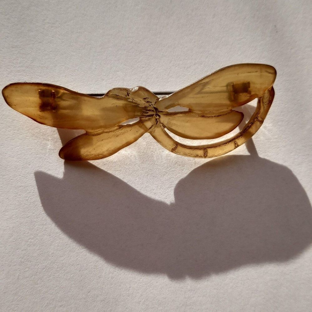 Antique Art Nouveau French Bull Horn Dragonfly Brooch by Georges Pierre c 1900