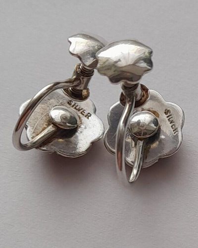 Antique Silver and Bohemian Garnets Stud Screw Back Earrings Edwardian circa 1910