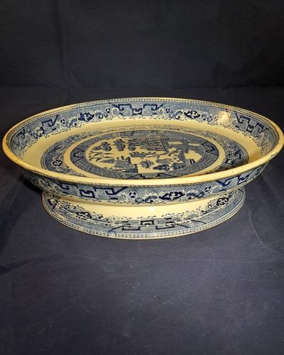 Antique Stone Ware Blue & White Transfer Printed Stilton Stand Willow Pattern circa 1850 27.3 cm diameter